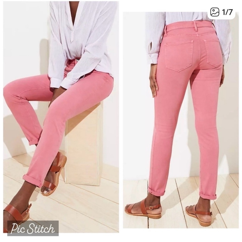 LOFT Modern Skinny Crop‎ Jeans Pink Size 12. Raw Hem Stretch.